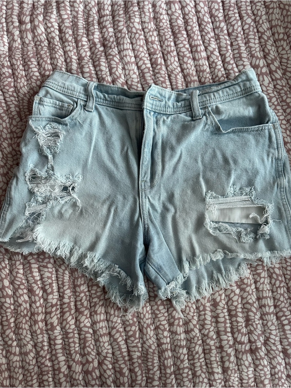 Hollister Light Blue Ripped Denim Shorts